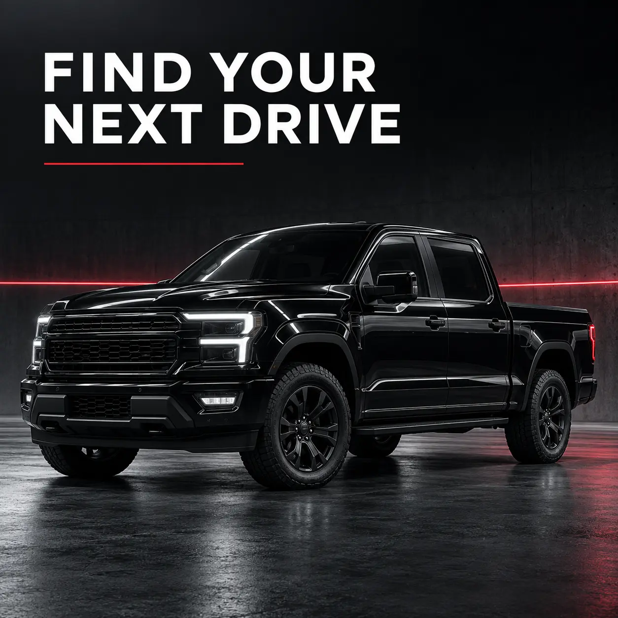 Illustrative black pickup with the words Find Your Next Drive